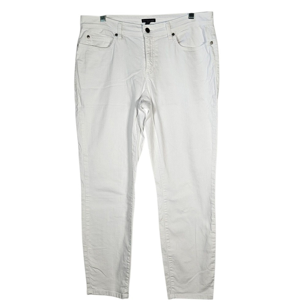 Eileen Fisher Jeans Women's 12 White Organic Cotton Straight Ankle Pants Stretch